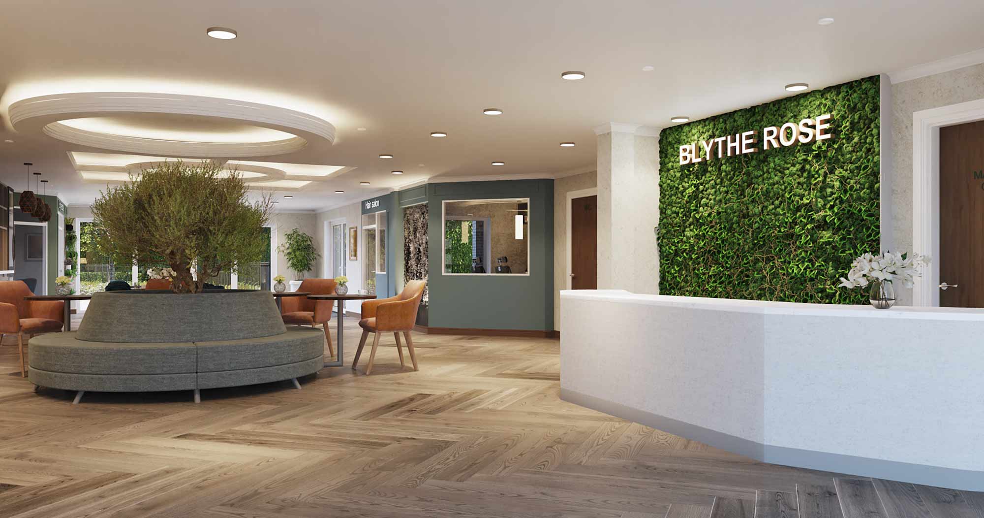 Reception area at Blythe Rose care home Solihull