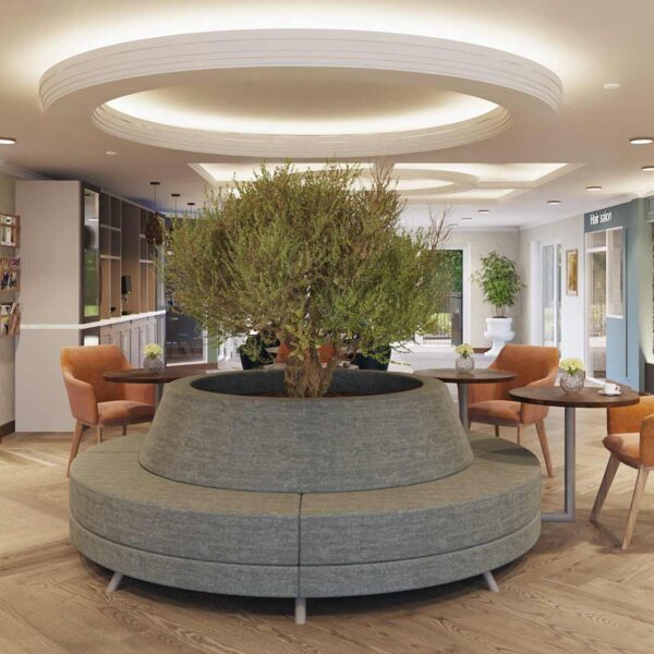 'High Street' area with cinema, cafe and hair salon and Blythe Rose care home